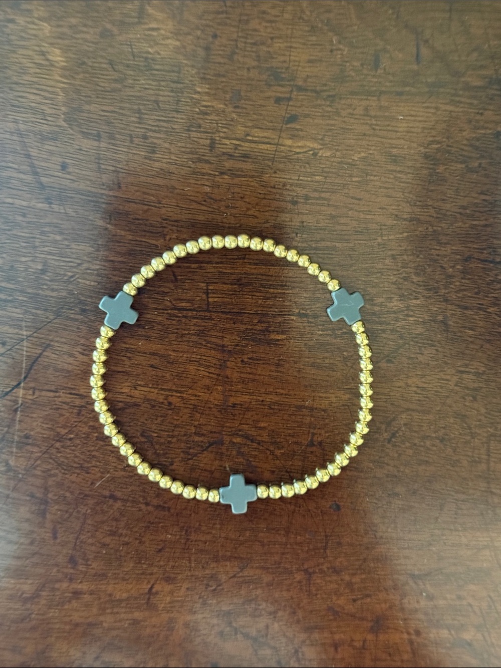 enewton Gold Beaded Bracelet with Gray Cross Accents